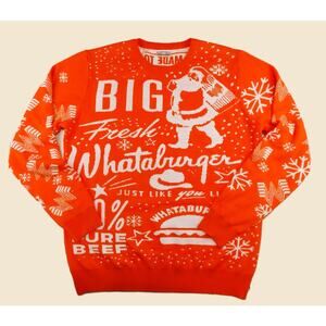 Whataburger Ugly Christmas Sweater Mens XL Pullover Orange Santa Logo Hamburger
